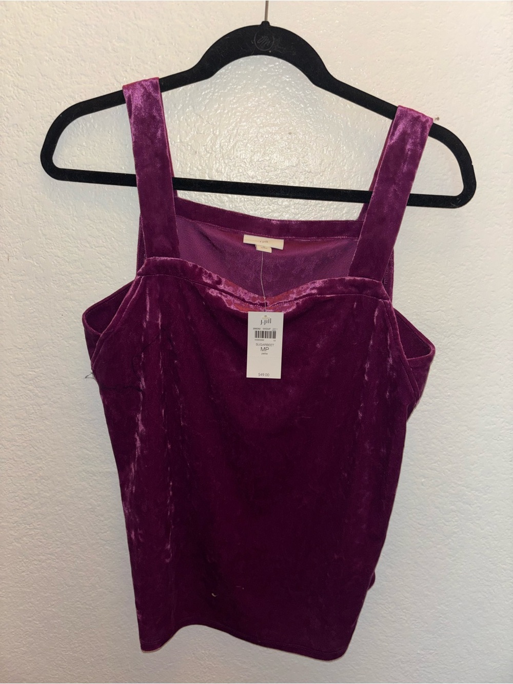 J. Jill Velvet Square-Neck Camisole in Deep Magenta